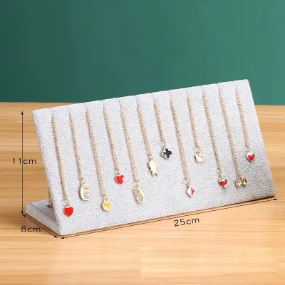 Women Simple Wood Necklace Jewelry Display Tray Velvet