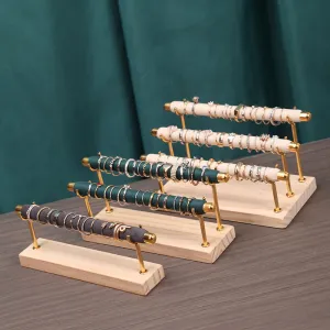 Women Simple Solid Wood Base Flannel Sponge Stick Ring Storage Jewelry Display Tray