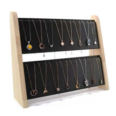 Women Simple Solid Wood Rectangle Necklace Jewelry Display Stand