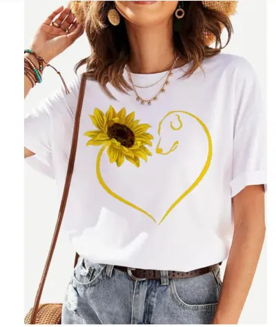 Women Casual Sunflower Print Short-Sleeved T-Shirt