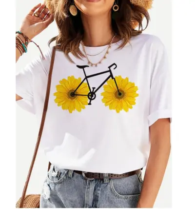 Women Casual Sunflower Print Short-Sleeved T-Shirt
