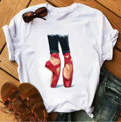 Women Leopard High Heels Printed Short Sleeve T-Shirt