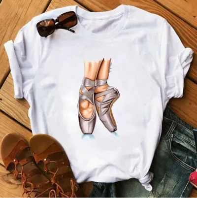 Women Leopard High Heels Printed Short Sleeve T-Shirt