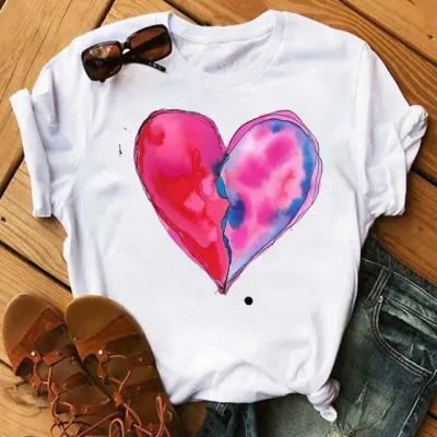 Women Casual Dandelion Print Short-Sleeved T-Shirt Loose Fit Polyester