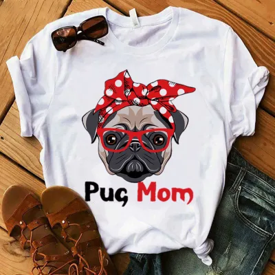 Summer Women Fashion Cat And Dog Cartoon Printed Short-Sleeved T-Shirt