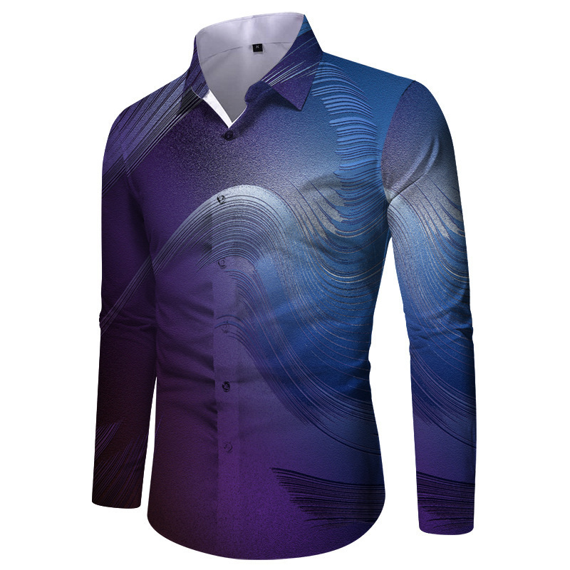 Wholesale Men Fashion Casual 3D Stripe Print Long Sleeve
