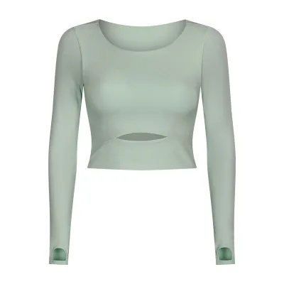 Women's Cotton Blend Solid Color Long Sleeve Yoga Top