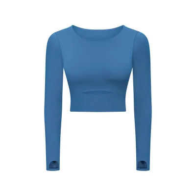 Women's Cotton Blend Solid Color Long Sleeve Yoga Top