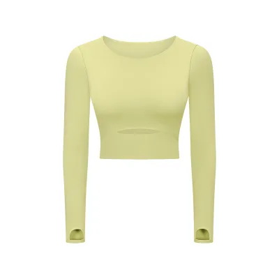 Women's Cotton Blend Solid Color Long Sleeve Yoga Top