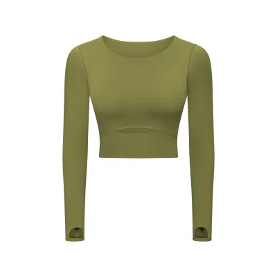 Women's Cotton Blend Solid Color Long Sleeve Yoga Top