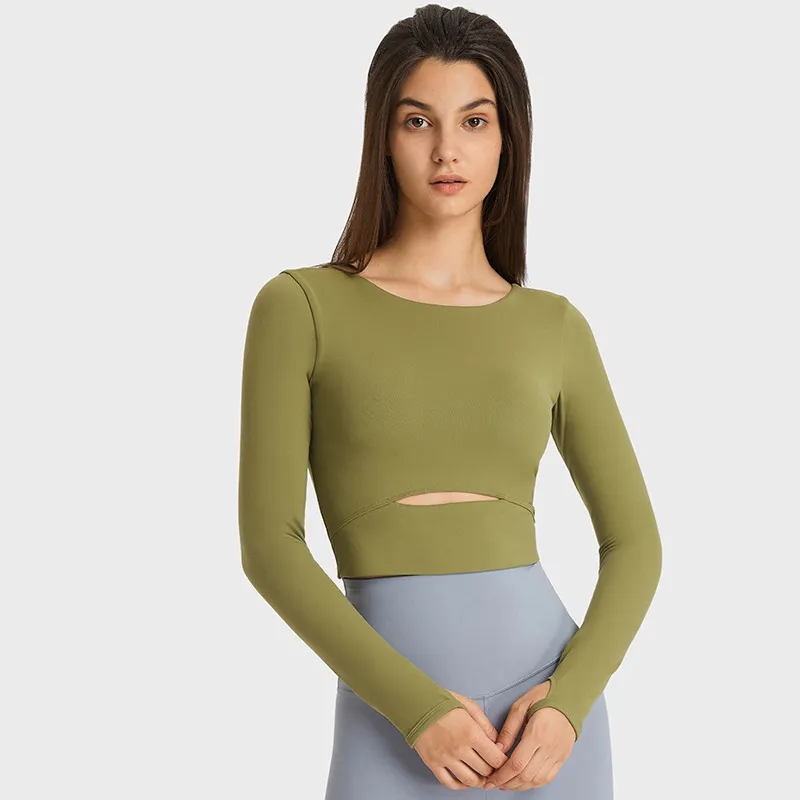 Women's Cotton Blend Solid Color Long Sleeve Yoga Top