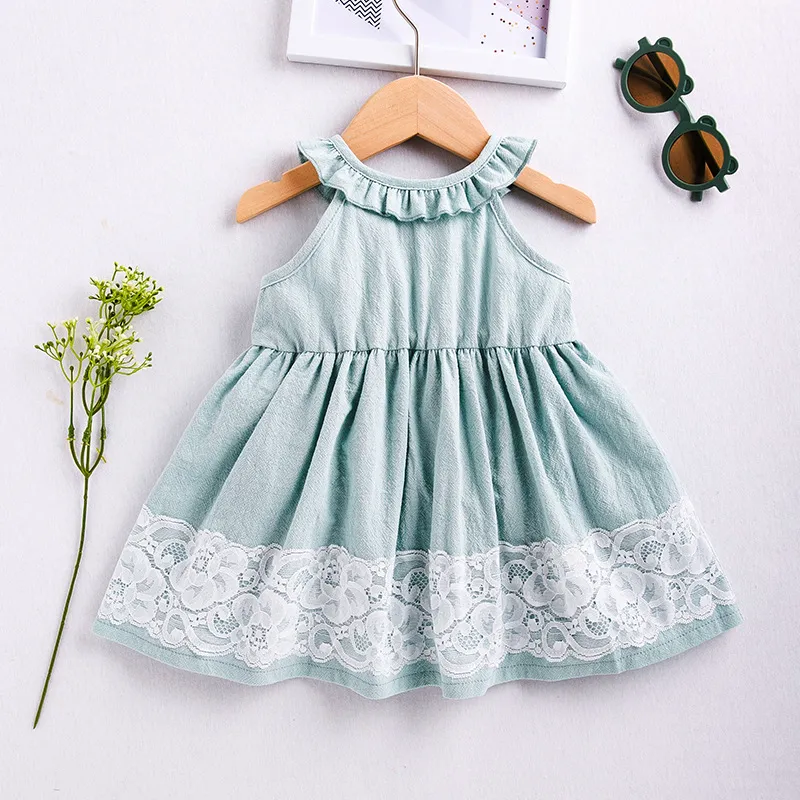 Kids Baby Girls Sleeveless Halter Neck Tutu Princess Dress Solid Color Cotton