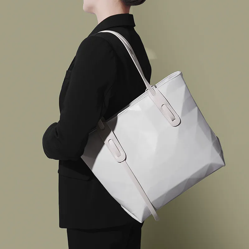 Women Fashionable Simple Rhombic Large Capacity PU Shoulder Tote Bag