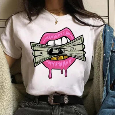 Women Casual Lip Print Short Sleeve T-Shirt