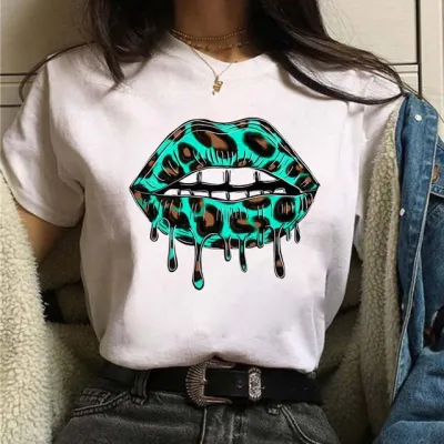 Women Casual Lip Print Short Sleeve T-Shirt