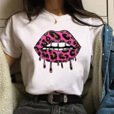 Women Casual Lip Print Short Sleeve T-Shirt