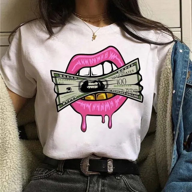 Women Casual Lip Print Short Sleeve T-Shirt