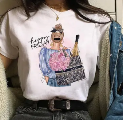 Women Modal Printed Short Sleeve T-Shirt Sweet Fresh Style