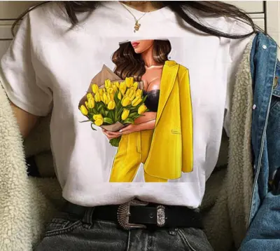 Women Modal Printed Short Sleeve T-Shirt Sweet Fresh Style