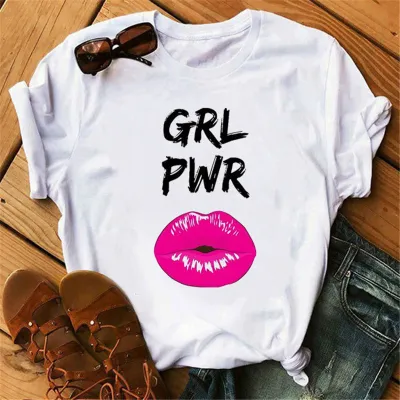 Women Casual Lip Print Short Sleeve T-Shirt