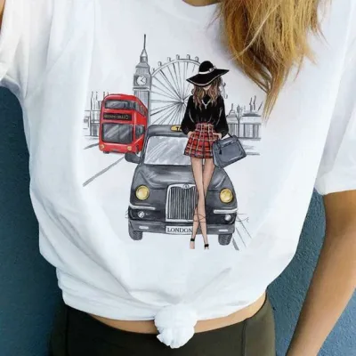 Women Casual Crewneck Short-Sleeved T-Shirt with Geometric Print