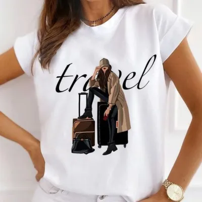 Women Casual Crewneck Short-Sleeved T-Shirt with Geometric Print