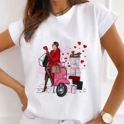 Women Casual Crewneck Short-Sleeved T-Shirt with Geometric Print
