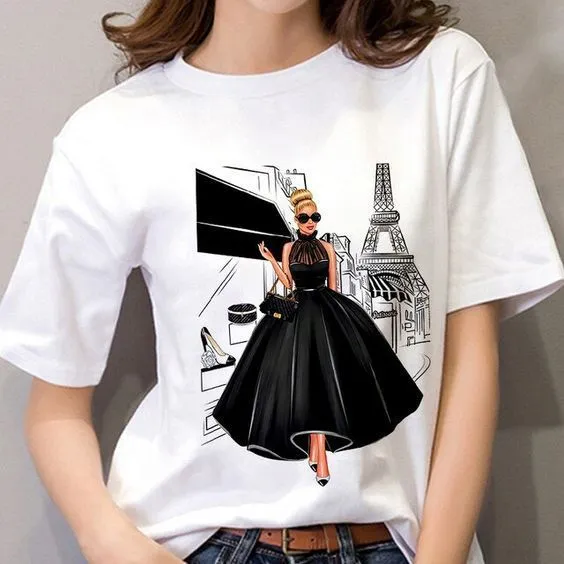 Women Casual Crewneck Short-Sleeved T-Shirt with Geometric Print