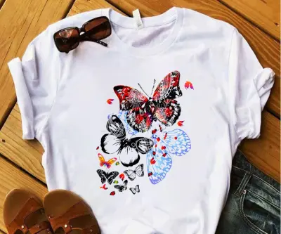 Women Casual Printed Short-Sleeve T-Shirt Loose Fit Modal