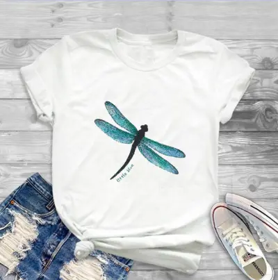Women Casual Printed Short-Sleeve T-Shirt Loose Fit Modal