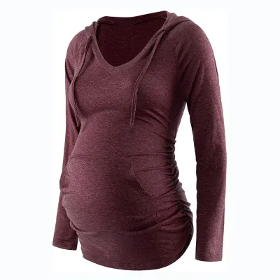 Pregnant Women Fashion V-Neck Floral Print Long Sleeve Pocket Top