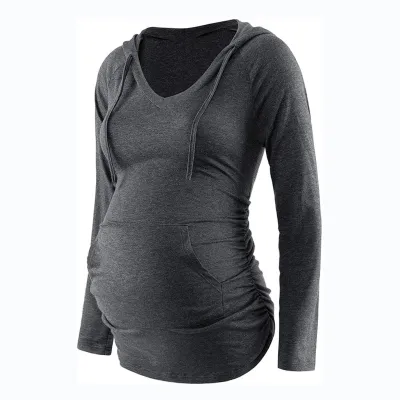 Pregnant Women Fashion V-Neck Floral Print Long Sleeve Pocket Top