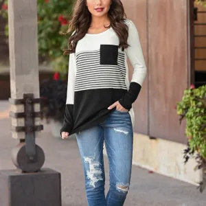 Maternity Casual Stripe Printed Crewneck Long Sleeve Breastfeeding Top