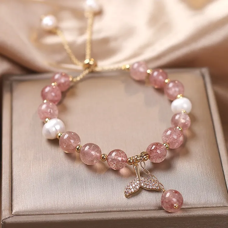 Women's Fashion Sweet Pearl Crystal Beaded Fishtail Rhinestone Bracelet