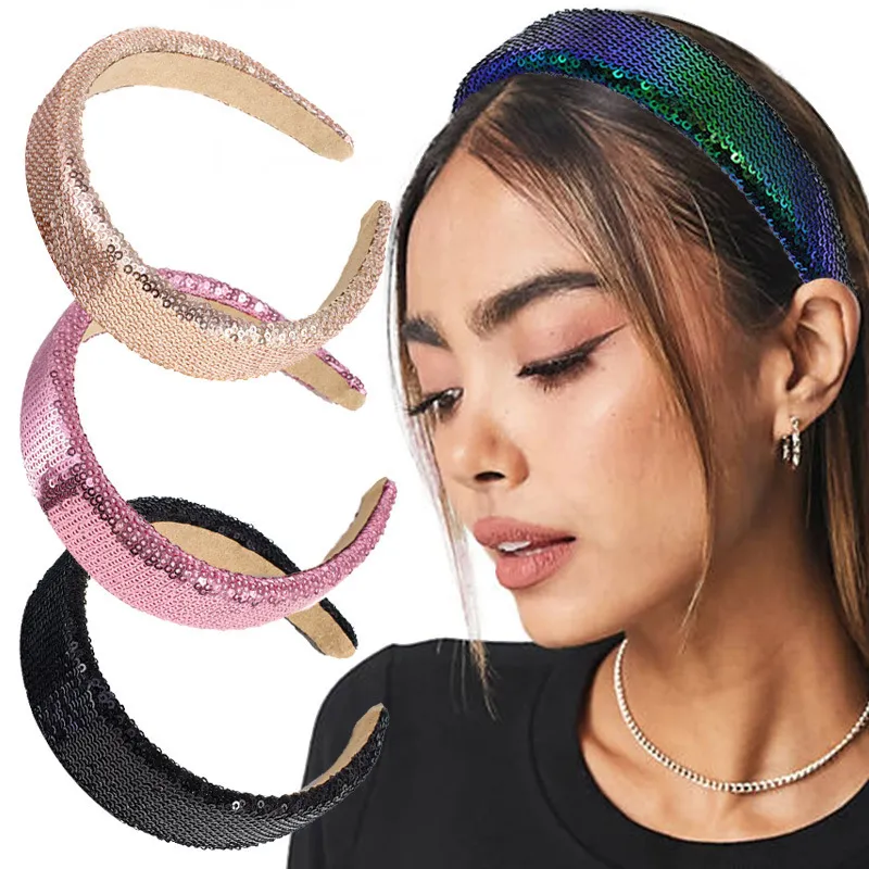 Women Fashion Wide-Brimmed Multicolor Sequin Headbands