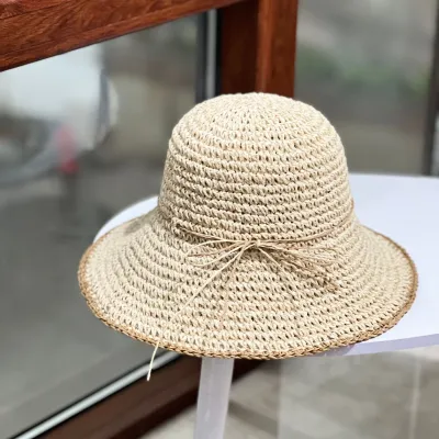 Summer Women Simple Straw Woven Sunshade Bucket Hat