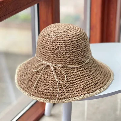 Summer Women Simple Straw Woven Sunshade Bucket Hat
