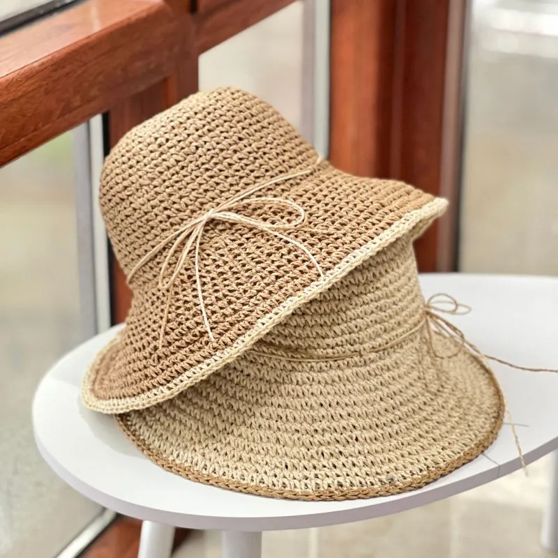 Summer Women Simple Straw Woven Sunshade Bucket Hat