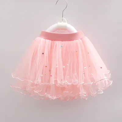 Kids Toddler Girls Casual Cute Mesh Tutu Princess Short Skirt Cotton Blend Solid Color
