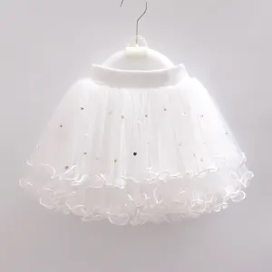 Kids Toddler Girls Casual Cute Mesh Tutu Princess Short Skirt Cotton Blend Solid Color