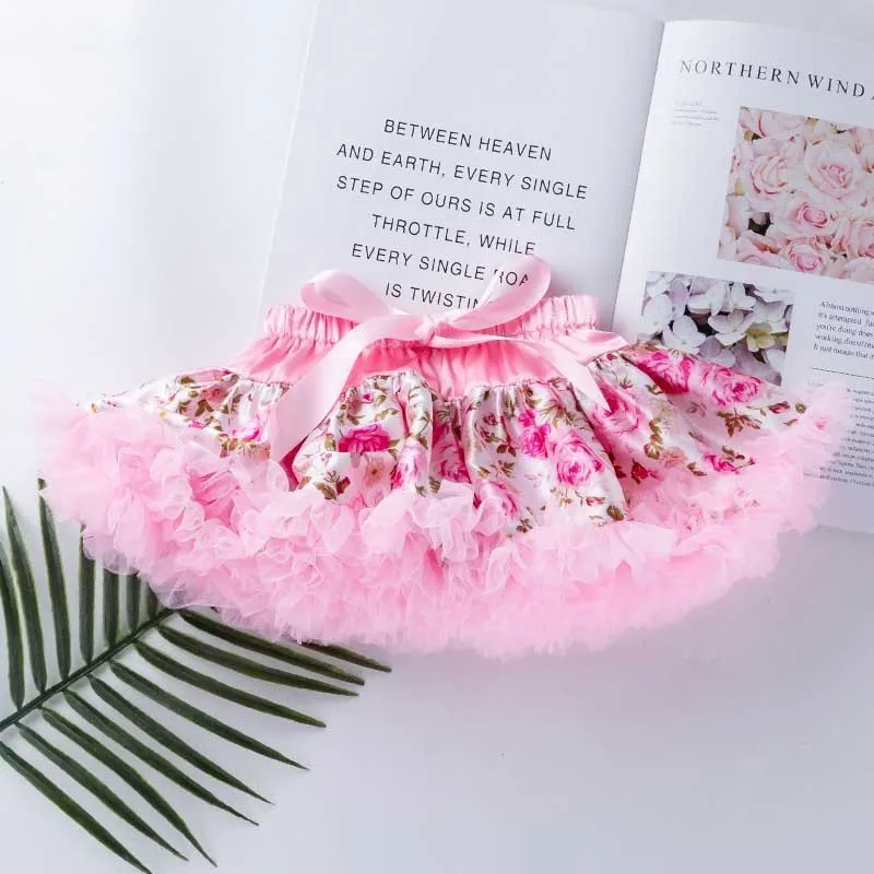 Kids Baby Girls Casual Cute Floral Polka Dot Plaid Print Mesh Party Tutu Princess Skirt