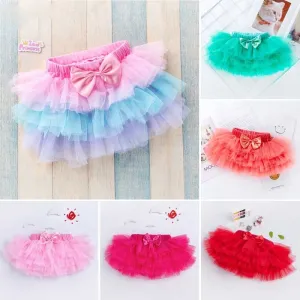 Kids Baby Girls Casual Cute Solid Color Bow Mesh Party Tutu Princess Skirt