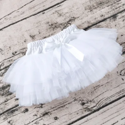 Kids Baby Girls Casual Cute Solid Color Bow Mesh Party Tutu Princess Skirt Culottes Cotton Cake Skirt