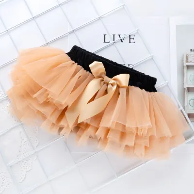Kids Baby Girls Casual Cute Solid Color Bow Mesh Party Tutu Princess Skirt Culottes Cotton Cake Skirt