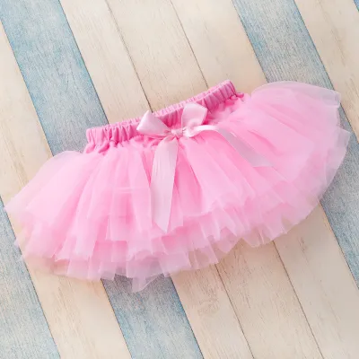 Kids Baby Girls Casual Cute Solid Color Bow Mesh Party Tutu Princess Skirt Culottes Cotton Cake Skirt