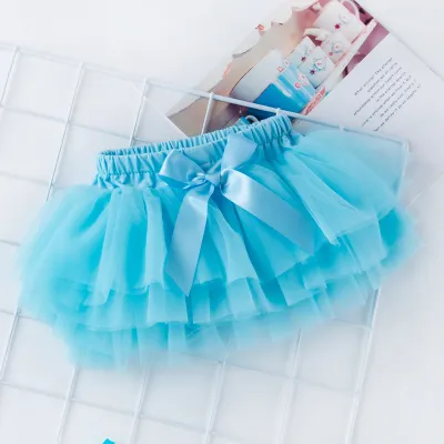 Kids Baby Girls Casual Cute Solid Color Bow Mesh Party Tutu Princess Skirt Culottes Cotton Cake Skirt