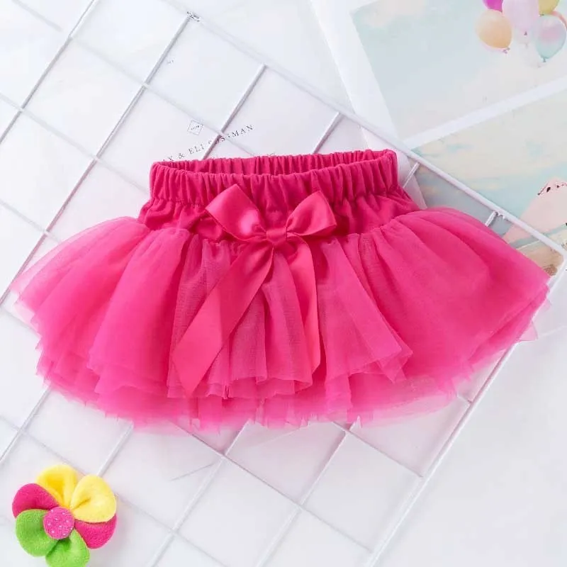 Kids Baby Girls Casual Cute Solid Color Bow Mesh Party Tutu Princess Skirt Culottes Cotton Cake Skirt