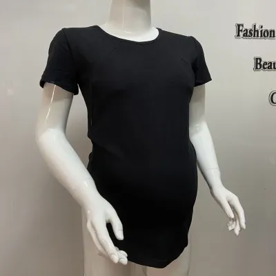 Maternity Breastfeeding T-Shirt - Casual Solid Color Round Neck Short Sleeve