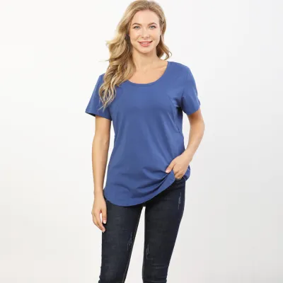 Maternity Breastfeeding T-Shirt - Casual Solid Color Round Neck Short Sleeve