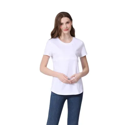 Summer Maternity Breastfeeding T-Shirt - Solid Color Round Neck Short Sleeve - Japanese Korean Casual Style